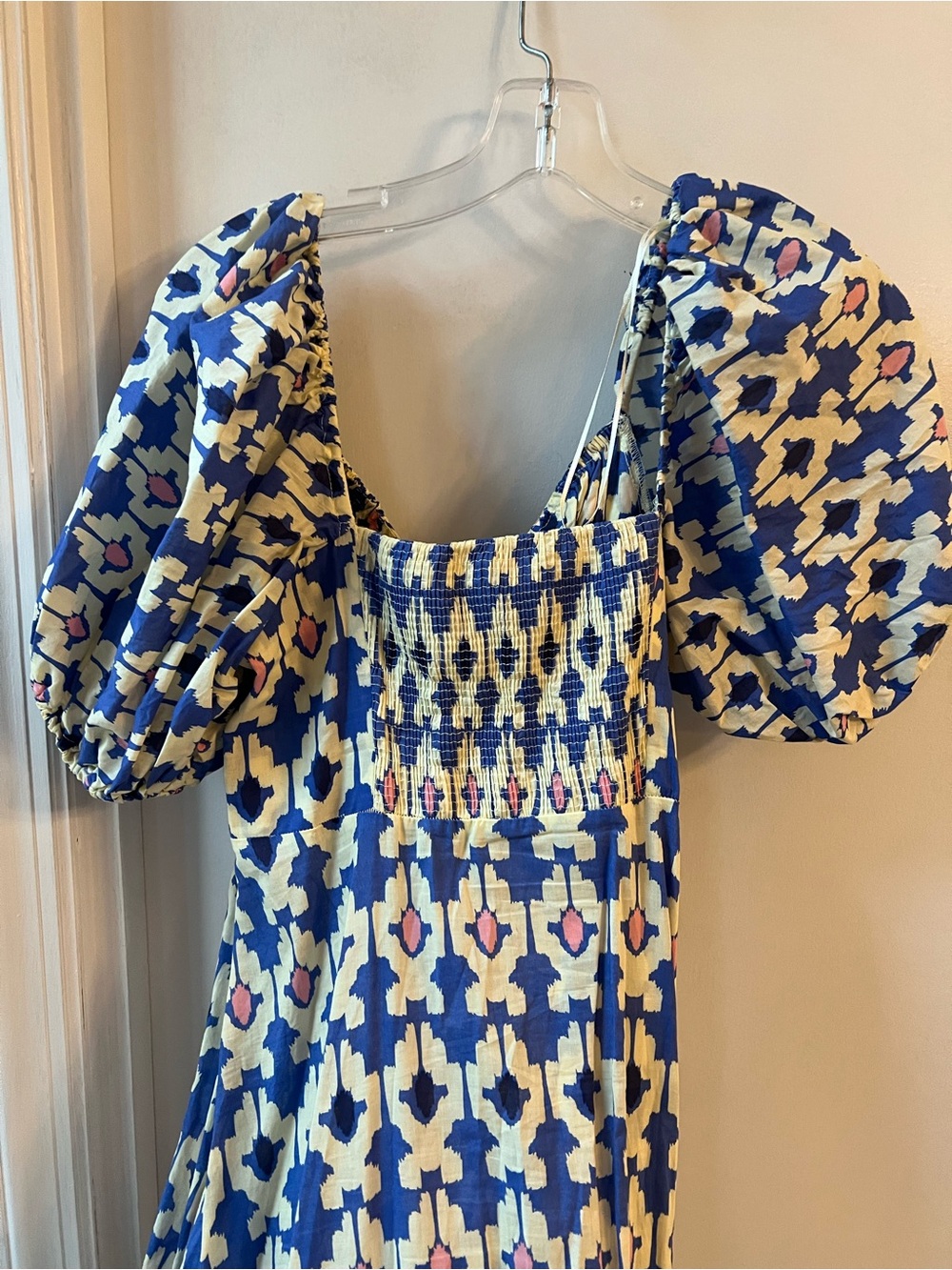 Zara Blue printed cotton Puff-Sleeve Maxi Dress - Picture 4 of 4